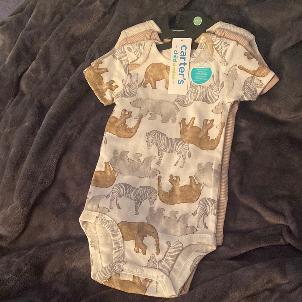 Carter's Brown and Cream Elephant Print Bodysuit